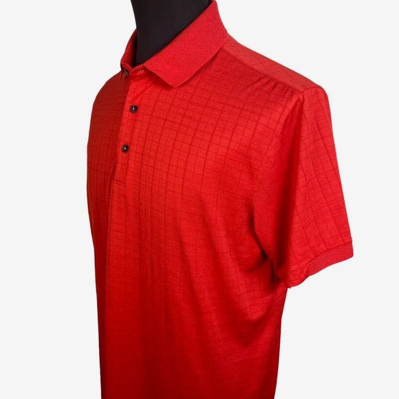 Men's Greg Norman Play-Dry size L golf polo shirt Red check short sleeve - Picture 1 of 11